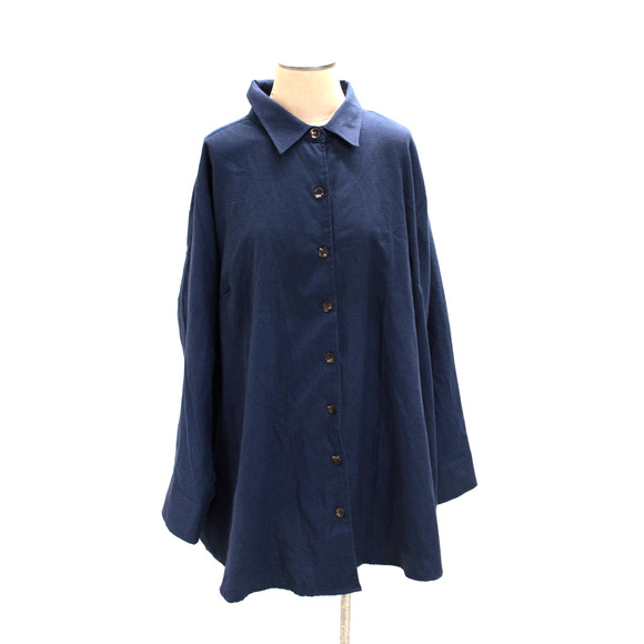 Lularoe Top Women's PLUS Size 3XL Navy Button Up Tunic Shirt Career Office Wear - Picture 1 of 9